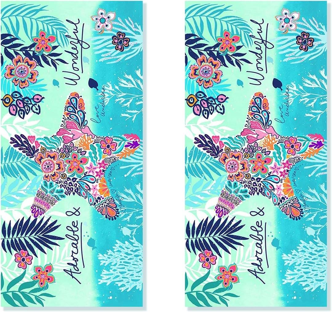 2 Pack Microfiber Beach Towel Set Oversized Large Quick Dry Soft Sand Free Cute Starfish Design 3060 inch Beach Towels for Kids Women Men Pool Swim Beach Essentials Accessories - Colorful (Multicolor)