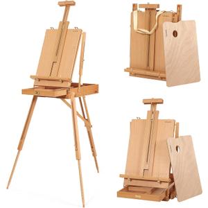VISWIN French Easel for Painting with Palette, Shoulder Strap & Storage, Adjustable Beech Wood Travel Art Easel Stand, Portable Sketchebox Plein-Air Easel for Adults, Artists, Table Top & Floor Use (Natural)