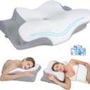 Cervical Neck Pillow, Memory Foam Pillows for Neck and Shoulder Pain Relief, 2 Heights Ergonomic Pillow with Breathable Ice Silk Cover, Neck Support Pillow for Side Sleepers White