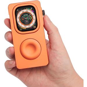 Aluminum Alloy Case for Apple Watch 49mm 44mm 45 46 42 40 41mm-Turn Your Apple Watch into a Smartphone,Retro iPod Style Metal Protective Cover with Click Wheel (Orange, 49mm- Ultra 3 2 1)