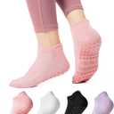 COOLMATE Pilates Socks with Grips for Women, Yoga Socks, Crew Non Slip Women for Barre, Pilates Gifts for Women (A-04a. 4 Pairs Black/White/Light Purple/Pink)