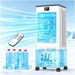 Portable Air Conditioners,3-in-1 Evaporative Cooling Fans that Blow Cold Air, 4 Modes 3 Speeds, 12H Timer & Remote, 120°Oscillation, Windowless Portable AC Swamp Cooler w/ 8L Tank for Home Bedroom