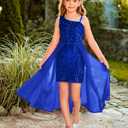 GRACE KARIN Girls Sequin Dress One Sleeve Formal Pageant Prom Party Special Occasion Dresses Size 5-14 (Blue, L)