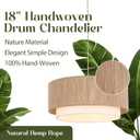 Plug in Pendant Light, 18 Rattan Plug in Chandelier with 15.7FT Light Cord, Hanging Light with Handwoven Hemp Rope Lampshade for Living Room Bedroom Kitchen
