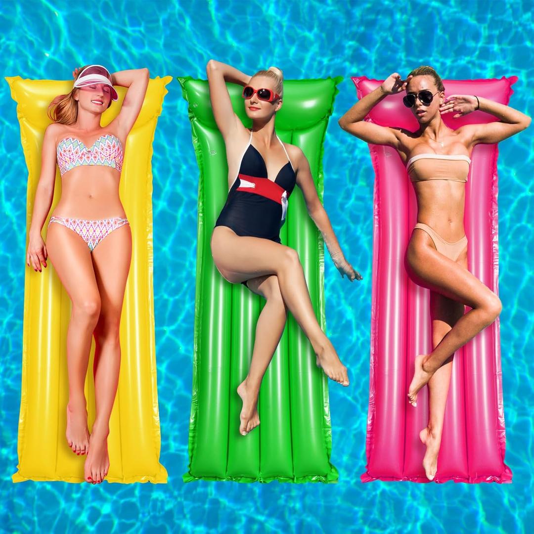 3 Pcs Summer Inflatable Pool Float Inflatable Raft Floating Mat Pool Mattress Float Air Mat for Floating Swimming, 3 Colors