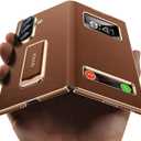 Magnetic for Samsung Galaxy Z Fold 7 Case Leather with Hand Strap Kickstand See Calls & Time Without Opening [Fit for MagSafe] Phone Cover Zfold 7 Case with Smart Screen View Window Brown