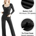 OMKAGI Womens Lounge Set Lace Square Neck Long Sleeve Tops Wide Leg Pants 2 Piece Outfits (Black, XL)