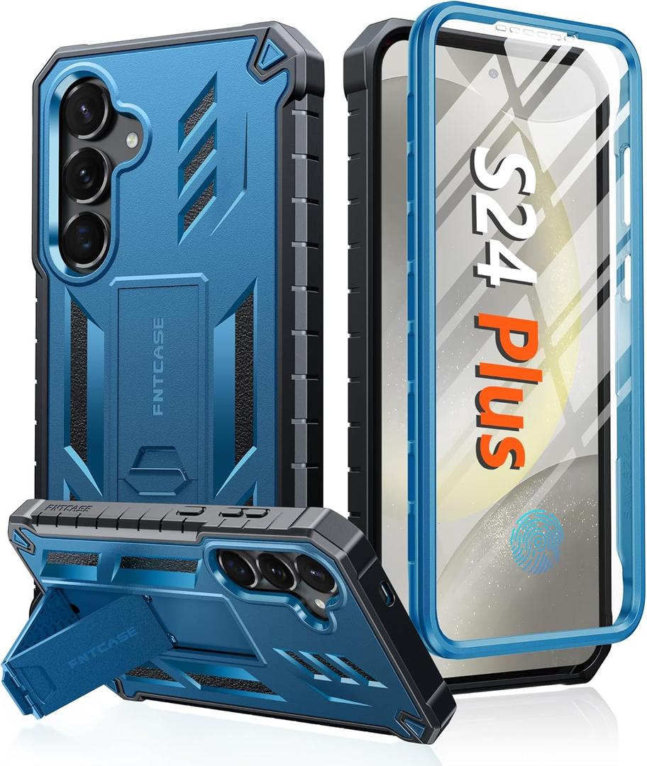 FNTCASE for Samsung Galaxy S24-Plus Case: Military Grade Phone Case with Kickstand | Built-in Screen Protector Protective Rugged Shockproof Durable Drop Proof Phone Cover for Galaxy S24 Plus 5G Blue