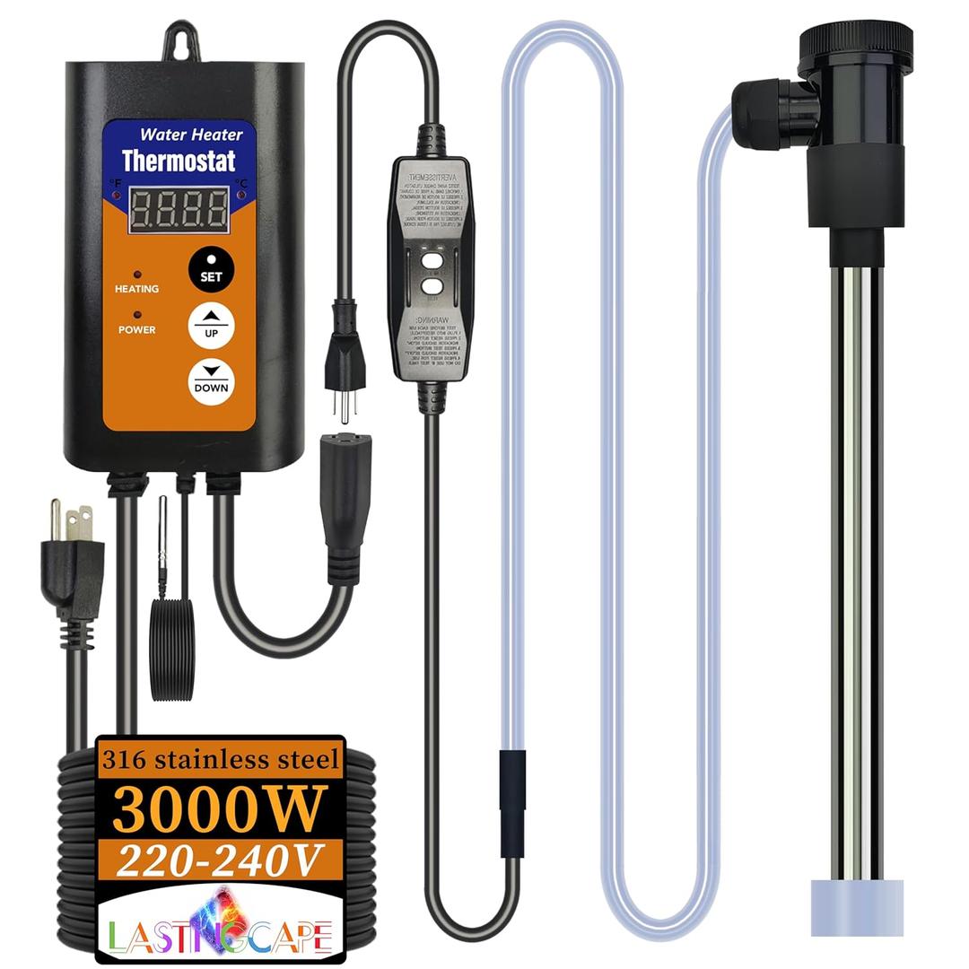 240V 3000W Submersible, Immersion Hot Tub & Swimming Pool Electric immersion Water Heater, with Temp Control and GFCI for Baptistry, baptismal Pools, above ground pool and inflatable pool