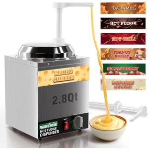 WantJoin Nacho Cheese Dispenser with Pump,2.8Qt Nacho Cheese Warmer,Stainless Steel Hot Fudge Warmer W/5-Level Temperature Adjustment,Commercial Hot Fudge Dispenser for Hot Fudge Cheese Caramel (Silver)