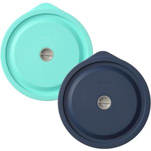 Replacement Lids for Pyrex 7402-PC 7 Cup, Silicone Round Storage Cover Lid for Anchor Hocking Glass Bowl 2 Pack with Date Mark (Dark blue-Turquoise 2 pcs)