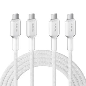 3 x Kuulaa USB-C to USB-C Cable, 60W Fast Charging Cable, PD 3.0 Compatible with iPhone 17 Pro Max 16 15, Samsung Galaxy S25, MacBook, iPad, Pixel, Switch, Xiaomi, Black, Nylon, 1m + 1m (White)