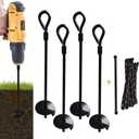 MIXXIDEA 15 inch 4 Pack Ground Anchor Stakes, Dual-Purpose Heavy Duty Metal Earth Augers for Tents, Canopies, Trampoline Sheds, Car Ports, Swing Sets, Small Buildings (Black-4 Pack)