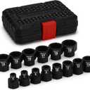 EMENTOL 14PCS 3/8" Drive Low Profile Nano Impact Socket Set, 3/8-Inch Drive stubby sockets, Metric, 6mm-19mm, CR-MO
