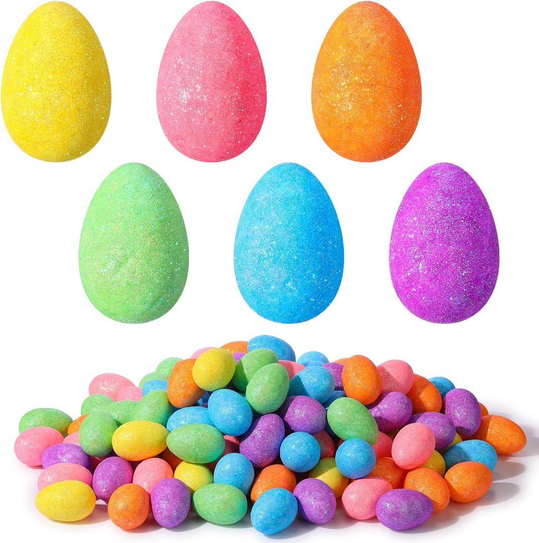 Wenqik 120 Pcs 2.36" Foam Easter Egg for Crafts Small Easter Eggs Artificial Foam Easter Decor for Easter Holiday Game Activities Photo Props Home Supplies(Glitter Style)