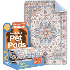 Washable Dog Pee Pads 2 Pack 40x26 Super Absorbent Waterproof Dog Training Pads, Non-Slip Potty Pads for Floor, Crate, Whelping Pads Litter Mat Pet Supplies