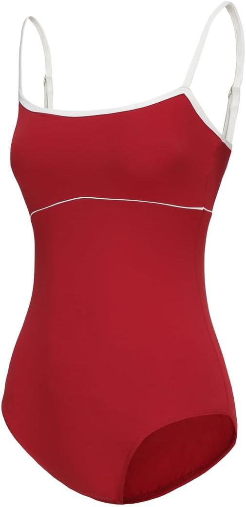 Women's Camisole Leotard with Adjustable Straps for Ballet Dance Leotards (Red/White Line, Small)