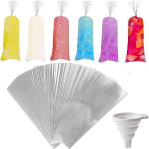 250 Pcs Disposable Ice Lolly Molds  Plastic Freeze Pop Bags with Silicone Funnel for Homemade Yogurt and Candy (2 x 12 Inch)