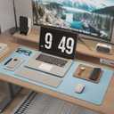 RENMTURE Dual-Sided Large Desk Pad, Faux Leather Natural Cork Mouse pad, Desk Accessories Protector, for Office and Home Work (Light Blue, 23.6" x 13.7")