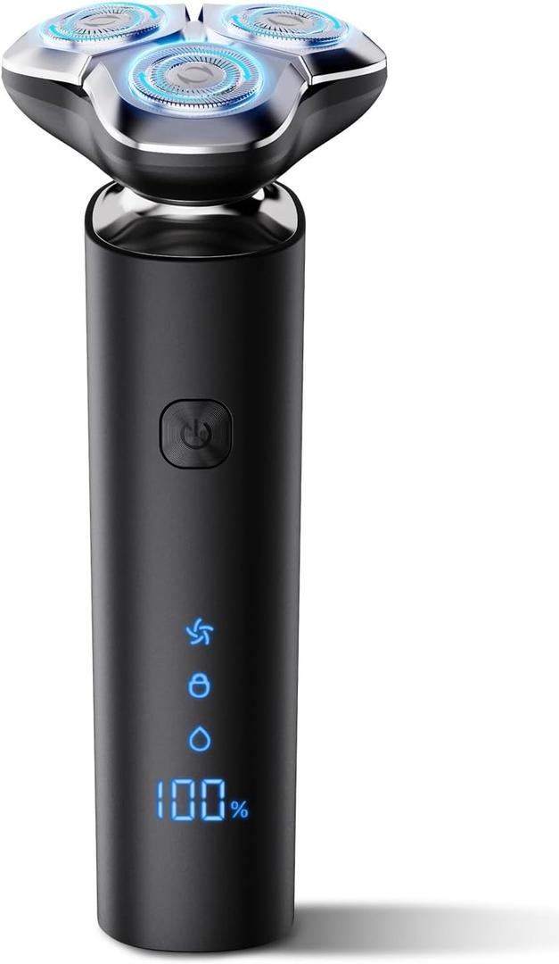Electric Razor for Men,Men's Electric Shaver,3-Blade Rotary Shaving System,Waterproof Wet Dry Cordless Razor,Touch Switch,Type-C Fast Charging,Travel Lock,Digital Display,90+ Minutes Run Time