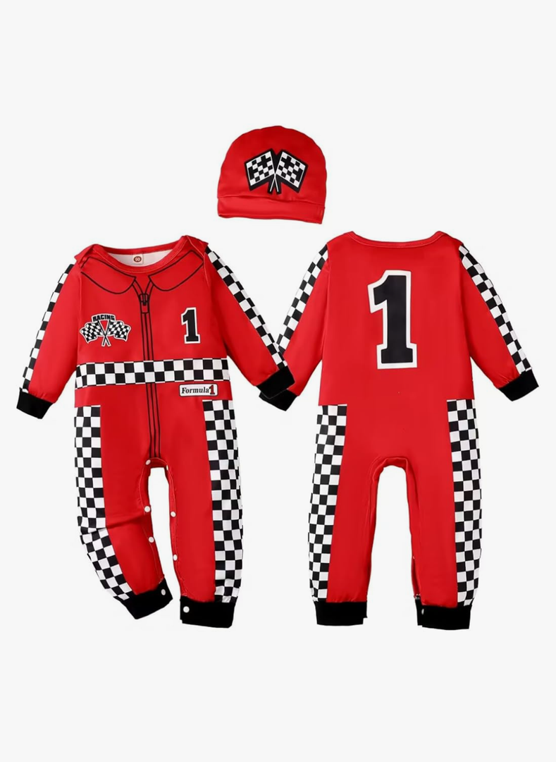 Happidoo Baby Boy 1st Birthday Outfit One Year Old Birthday Clothes Boy Race Car Driver Romper (Red-short,12-18 Months) Size 12-18 Month