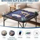 IDEALHOUSE 39.5 in Mahjong Table, Square Folding Card Table with Felt Blue Surface and Cup Holders, 4 Player Game Desk with Chip Trays Domino, Poker, Jigsaw Puzzles, 39.4in