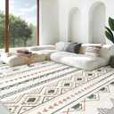 Area Rug for Living Room 9x12: Large Washable Boho Moroccan Rugs Geometric Neutral Rug, Non-Slip Foldable Morden Farmhouse Indoor Floor Carpet for Bedroom Dining Table Home(Brown Green,9'x12')