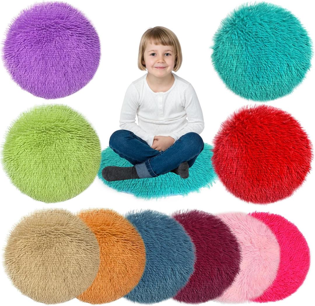 YEXEXINM 10 Pack Kids Crazy Carpet Circle Seats 16 Inch Round Floor Mat Kids Floor Cushions Soft Colorful Educational Classroom Rug for School Home Group Activity Learning Marker Playing Areas