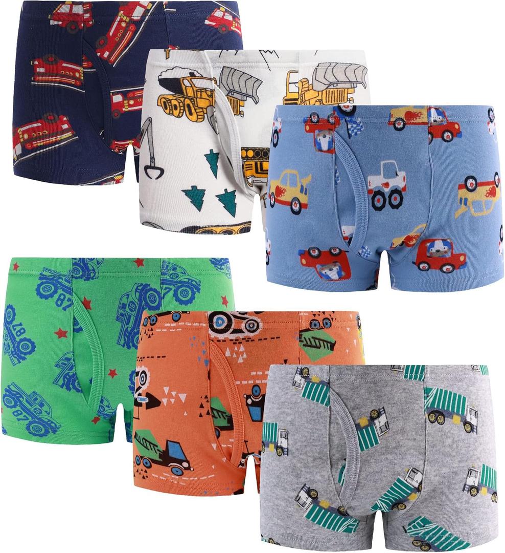 Finihen Boys Boxer Underwear Cotton Briefs Kids Toddler Boys Dinosaur Truck Panties. (5, Mixed Color/Truck)