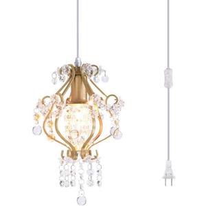 Elegant Mini Chandelier Plug in Crystal Pendant Light,Golden