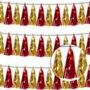 3P Red Gold Metallic Fringe Banner Garland Foil Tinsel Streamer Wall Hanging Curtain Backdrop Banners for Parade Floats Graduation Halloween, Christmas, Baby Bridal Shower Party Decorations