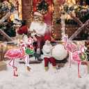 Karenhi 6 Pcs Christmas Flamingo Yard Decorations Pink Flamingo Signs with Stakes Waterproof Tropical Yard Decor for Outdoor Garden Lawn Photo Props Xmas Holiday Party Supplies