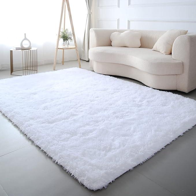 White Rug 5x8 for Living Room: White Fluffy Area Rugs for Bedroom-White Shag Area Rug,Indoor Ultra Soft Fluffy Plush Carpet for Living Room,Bedroom (5x8 Feet, White)