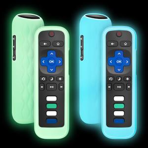 for Roku-Remote-Cover,Compatible with All Roku TV Remote Glow in The Dark Silicone Protective Case Blue and Green 2-Pack
