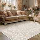 PureCozy 5x7 Pink Area Rug for Living Room Bedroom Washable Vintage Floral Carpet Low Pile Non Slip Botanical Aesthetic Dining Room Soft Accent Throw Rug Nursery Office Indoor