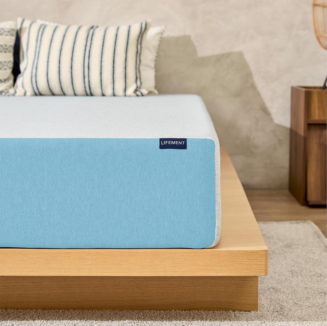 LIFEMENT, Basic 12 Inch Twin, Copper Infused Cooling Gel Memory Foam Mattress, Medium Firm, Fiberglass Free, Pressure Relief, Safe & Certified Foams & Cover, (Blue/Gray)