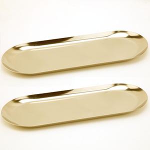Fermus Stainless Steel Decorative Tray, Set of 2, 12 Inch Long, Jewelry Dish Cosmetics Organizer Bathroom Clutter Serving Platter Small Storage Tray, Oval, Gold