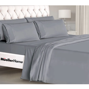 Mueller Ultratemp Bed Sheets Set, Super Soft 1800, 6 Piece California King Sheet Sets, Deep Pocket up to 16", Transfers Heat, Breathes Better, Hypoallergenic, Wrinkle-Resistant, Oeko-TEX, Light Grey