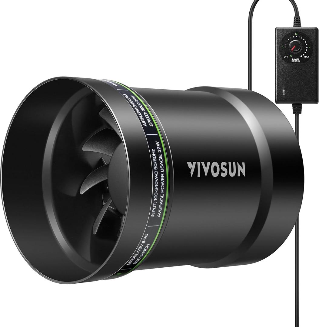 VIVOSUN 6" Inline Exhaust Fan & Speed Controller, Low Noise Workshop 345 CFM Duct Fan for HVAC Ventilation, Vent Booster Fan in Grow Tents, Basements, Bathrooms, Kitchens, Attics and 3D Printer