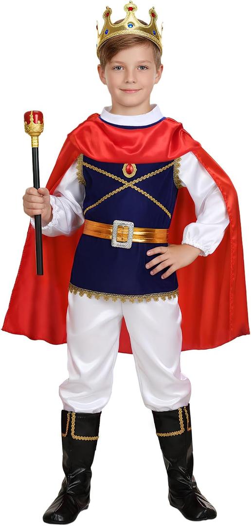 Nuehoryu Prince Charming Costume for Boys Kids Royal Prince King Outfit for Cosplay Party Dress Up(Blue, 5-6 Years)