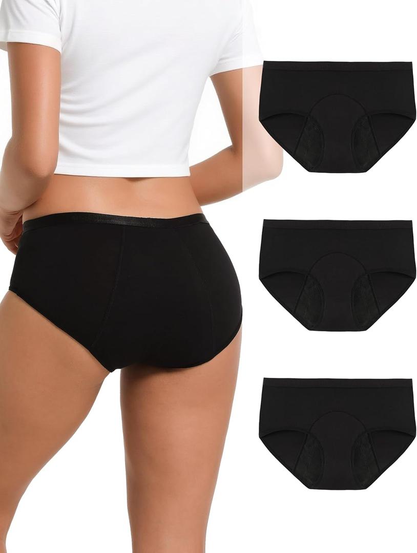 INNERSY Women's Period Underwear Heavy Flow Postpartum Teens Menstrual Hipster Panties 3-Pack (Large)