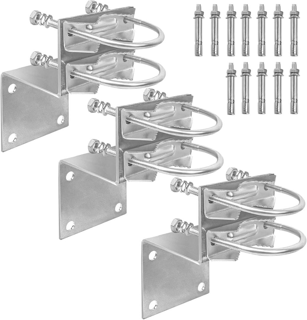 XRDS-RF Antenna Pole Mount Kits, Antenna Pole Mount Bracket with Double U-Bolts Clamp V Jaw Bracket for Outside Home Antenna Pole Holder 3 Sets