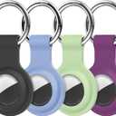 Compatible with AirTag Holder Case Keychain 4 Pack,Silicone for Air Tags Key Chain Ring Case Cover for Air Tag Holder GPS Tracker Item Air Tags Finders Accessories Air Tagholder for Kids,Bags,Luggages (Black/Gray Blue/Green/Dark Purple)