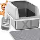 Stainless Steel Litter Box with Lid, Metal Litter Box with Cat Litter Mat,Extra Large Enclosed Cat Litter Boxes for Multiple Cats, Anti-Leakage,Non-Stick, Easy to Clean, Included Mat, Scoop (1 Pack-XL)