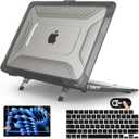 Mektron Shockproof Case for MacBook Air 15 inch 2023 with M2 /M3 Chip Model A2941/A3114,15.3 Heavy Duty Protective Hard Shell Cover with Fold Kickstand with Keyboard SkinC-Black