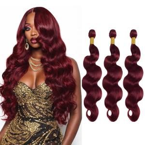 Body Wave Human Hair Bundles 99J Burgundy 30 32 34 Inch Virgin Remy Hair 3 Bundles Wine Red Soft Silky No Tangle Sew In Weave