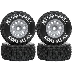 LRFHL 12mm Hex RC Wheels and Tires Pre-Glued Wheel Tire Set Compatible with MJX Hyper Go 14301 14302 14303, Arrma Mojave Grom, Tamiya Kyosho HPI Traxxas 1/14 1/16 1/18 RC On/Off-Road Racing Car (4PCS)
