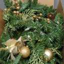 Pre-lit 9ft Christmas Garland with Gold Berries and Balls,Pine Cone,Golden Flower and 50 Battery Operated Soft White LED Lights with Timer,Artificial Holiday Decoration Door Outdoor