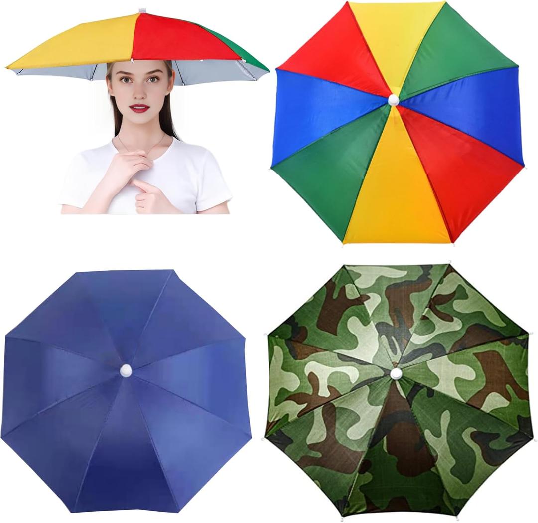 3 Pack Umbrella Hat, Sports Head Umbrella Hats for Adult Women, 26" Diameter Folding Waterproof Rainbow Fishing Headwear for Outdoor Party Beach