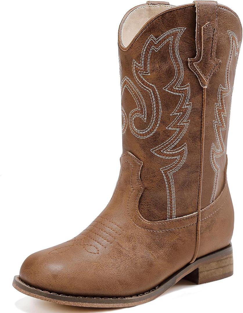 Girls Cowgirl Boots Unisex-Child Mid Calf Glitter Toddler Cowboy Boot Little Big Kids Western Riding Shoes (Brown)